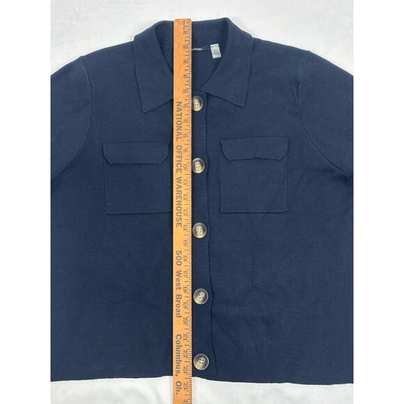 Tahari Collared Button Up Cardigan Women’s L Navy Blue Knit Casual Minimalist - Picture 3 of 7
